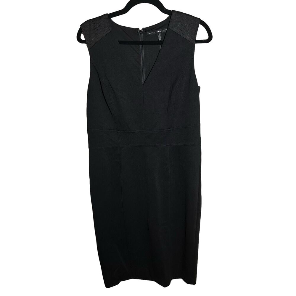 NEW White House Black Market Women's Black Satin Trim Sheath Dress Size 12
